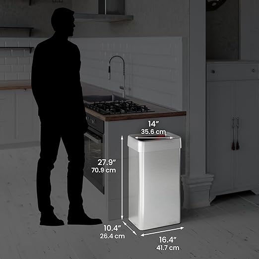 iTouchless 18 Gallon Rectangular Open Top Trash Can and Recycle Bin with AbsorbX Odor Control System Ultra Space-Saving Large Capacity Commercial Grade for Home, Office, Garage, Stainless Steel