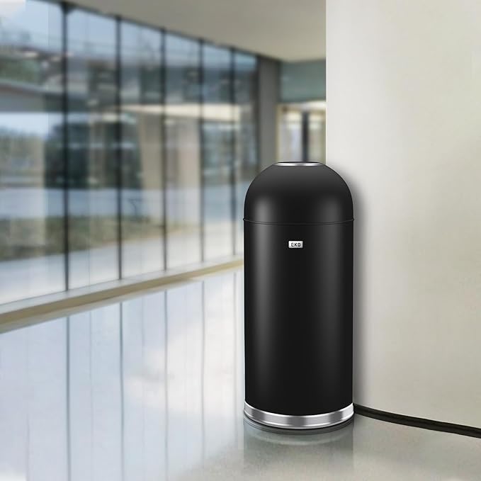 EKO Eternal 56L/15 Gallon Large Capacity Tall Commercial Trash Can, Round Open Top Waste Bin for Indoor and Outdoor, Black Steel Heavy-Duty, Durable Metal Garbage Bin for Home, Office, Restaurant