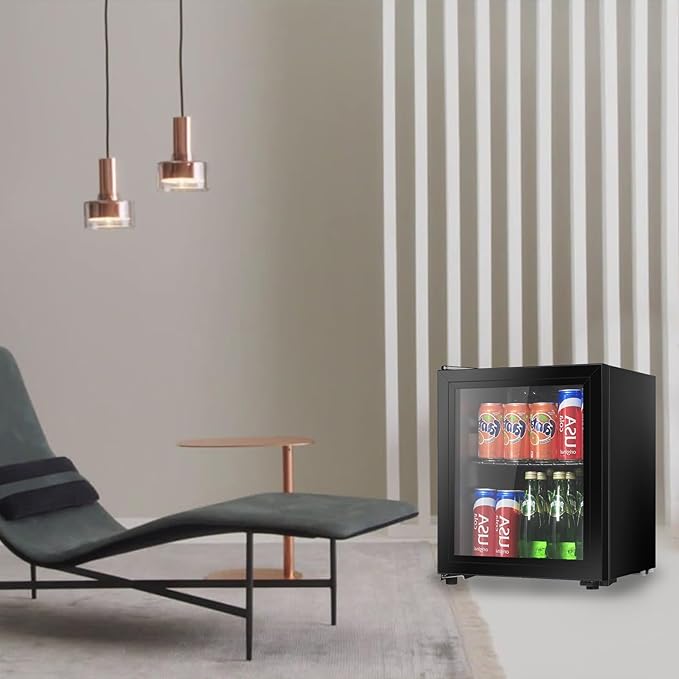 Beverage Refrigerator, 1.3 Cu.Ft, Mini Fridge with Glass Door for Soda Beer, Freestanding Beverage Cooler for Office, Bar, Adjustable Shelving&Adjustable Foot