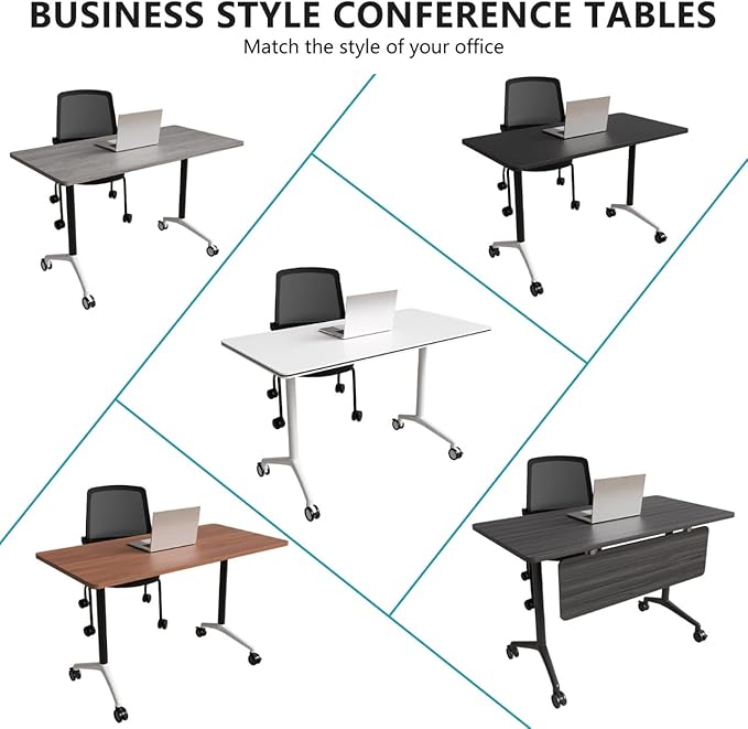 Conference Room Table, Folding Conference Tables,Thicken Grey Tabletop,Flip Top Wooden Seminar Meeting Room Table for Conference Room Offices (6, White, 61.0“)