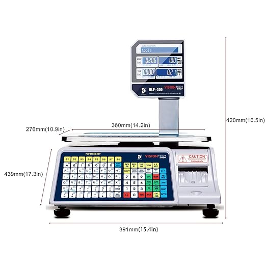 VisionTechShop DLP-300 Label Printing Scale Pole Display, 30/60lbs Capacity, 0.01/0.02lbs, NTEP Legal for Trade with a Free 1 case CAS LST-8010 UPC Label, 58 x 40mm