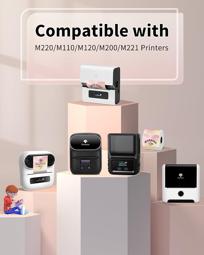 Phomemo Circle Label Compatible with M110/M100/M120/M150/M200/M220/M250 Label Maker, 1.96" x 1.96"(50 x 50 mm) Thermal Round Rainbow Gradient Labels, 1 Rolls/140 Labels