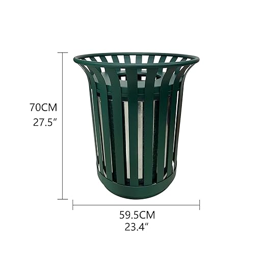 Outdoor Metal Slatted Trash Receptacle,Waste Receptacle,Commercial Trash Cans,Zone Round Garbage Bin,Square Hotel Street Patio Indoor Metal Stan (Large - Green)