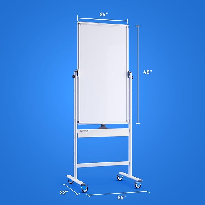 Rolling Dry Erase Board 24 x 48 - Large Portable Magnetic Whiteboard with Stand - Double Sided Easel Style Whiteboard with Wheels - Mobile Standing White Board for Office, Classroom & Home