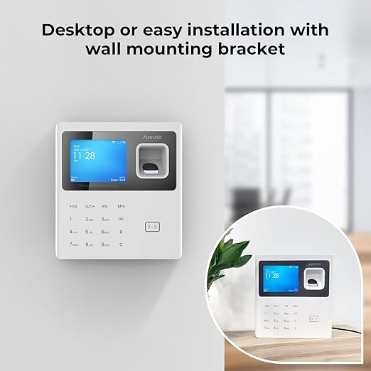 ANVIZ Time Clocks for Employees Small Business - CX2 Fingerprint Biometric Clock in and Out Machine - Forever Free Cloud Software, White