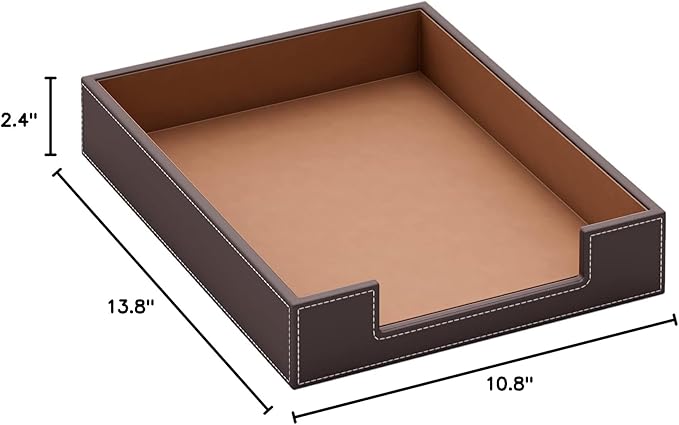 Leather Letter Tray, Thipoten Elegant Desk Organizer for Office Supplies, Mail, Paper, File, Magazine, Perfect Office Organization for Desktop(Brown)