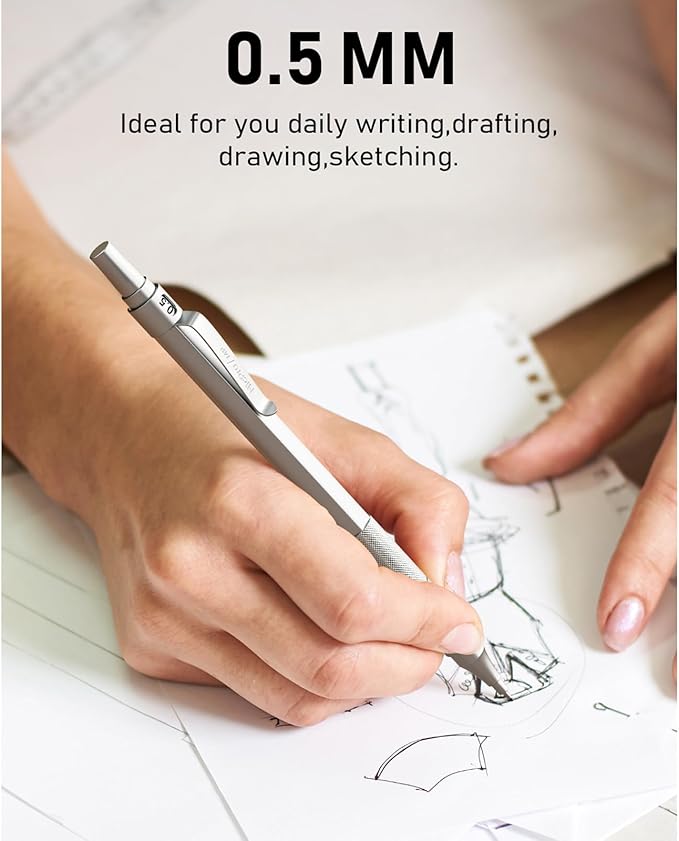 Nicpro 0.5 Mechanical Pencil Set with Case, 3PCS MP1000 Metal Artist Pencil & 8 Tube HB Lead Refills 0.5mm, 3 Erasers,9 Eraser Refills For Architect Writing Drafting, Drawing, Engineering, Sketching