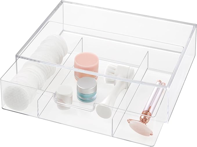 STORi STAX Plastic Stackable Organizer Divided Drawer in Clear | 12.5-inches Wide | 3-Compartments to Organize Office Desk Accessories, Pens, and Notepads| Made in USA
