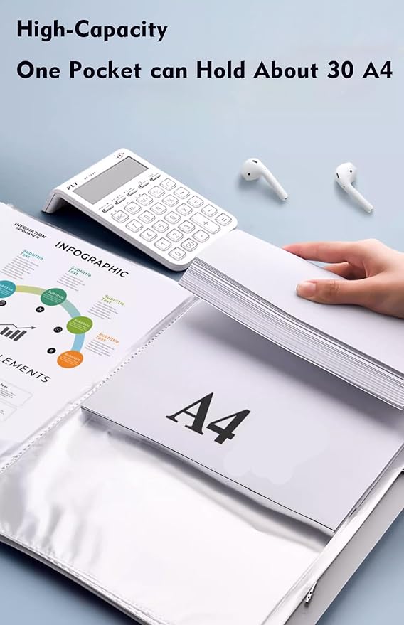 File Folder - 100 Pockets, Durable A4 Letter Size Organizer, Water-Resistant Plastic Dividers, Home/Office/School Document Holder (Pink)