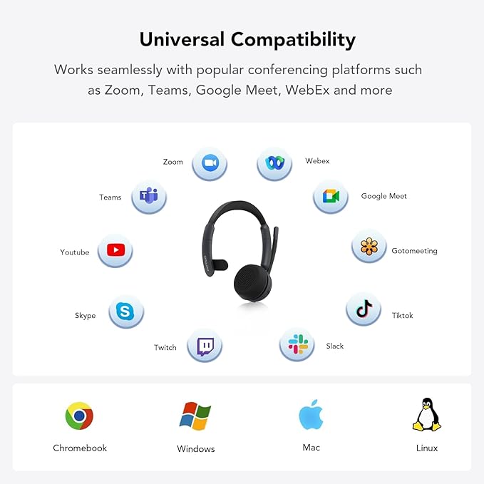 NUROUM HP31S(2nd Gen) Single Ear Wireless Headset with Mic, Bluetooth Headset with Noise Cancelling Microphones, Charging Stand, One Ear, Multi-Point/Mute, 45H Playback for Trucker/Call Center/Office