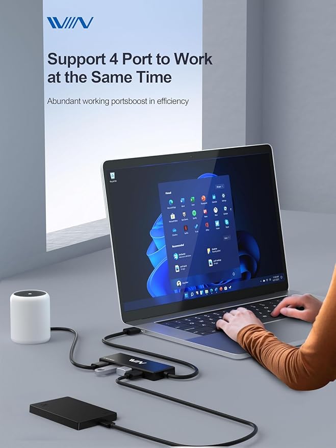 USB 3.0 Hub,4 Port USB Splitter Extender Portable Adapter Multiport Data Hub for Laptop,Xbox, Flash Drive,HDD,Console,Camera,Keyborad,Mouse Windows,Mac OS PC,Not Designed to Charge Devices-Black