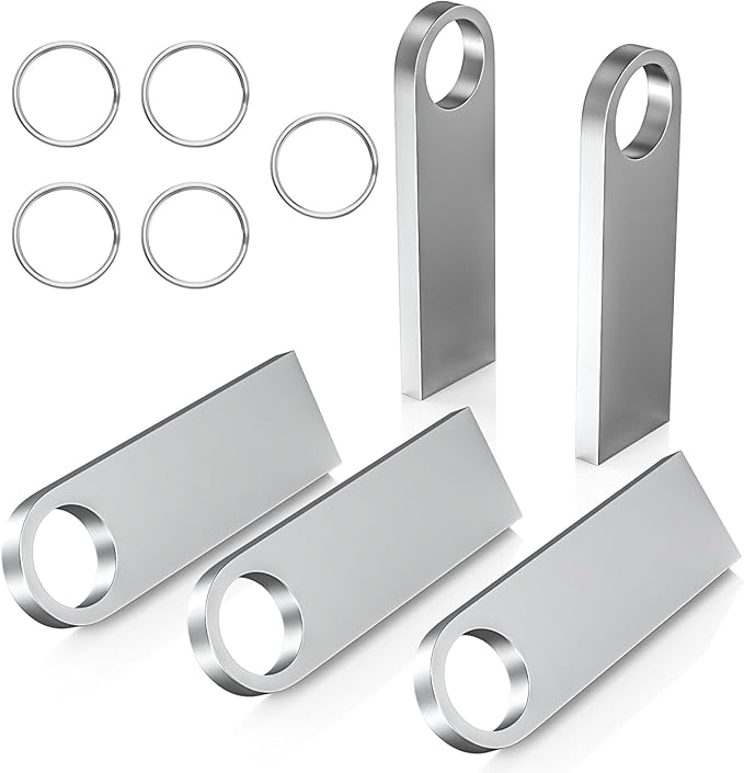 ABLAZE 32GB Flash Drive 5 Pack, Metal USB 2.0 Thumb Drives with Keychains USB Stick Pendrive (Sliver)