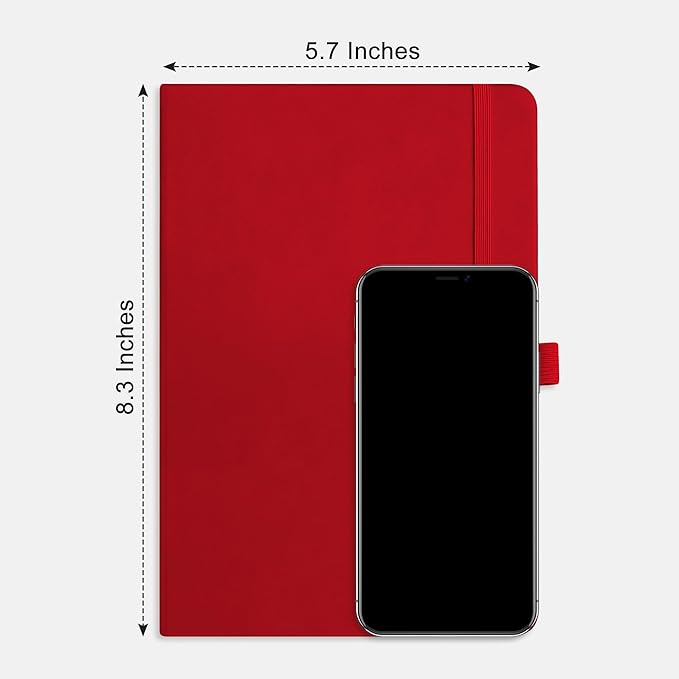 RETTACY Bullet Dotted Journal Notebook, 2-Pack, 160 Numbered Pages per Pack, A5 Medium Size (5.7'' x 8.3''), 120 GSM Thick Paper, Leather Hardcover, for Bullet Journaling (Black & Red)