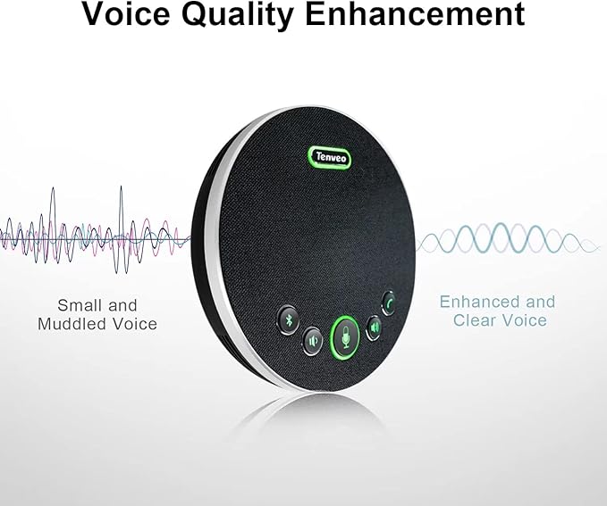 Tenveo Conference Speaker Microphone, Bluetooth/Dongle/USB Connectivity, 360ยฐ Sound Pickup and AI Noise Reduction, Compatible with Zoom, Teams, OBS, Supports 10-12 People for 8 Hours of Talk Time