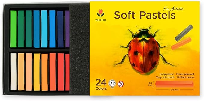Long Soft Pastels Set - 24 Vibrant Colors, Acid-Free and Non-Toxic, Ideal for Drawing, Blending, and Shading, Perfect for Artists, Students, Beginners and Creative Projects