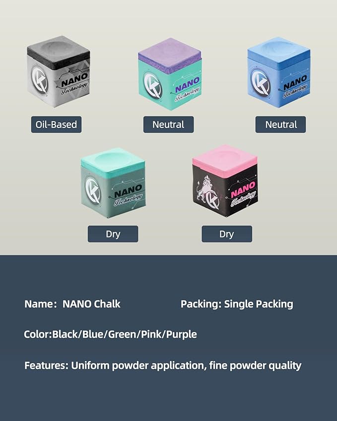 KONLLEN Pool Cue Chalk Nano Technology Billiard Chalk for Professional Tournament Dedicated Pool Chalk (Outstanding Performance, Reduce Miscue, Durable)