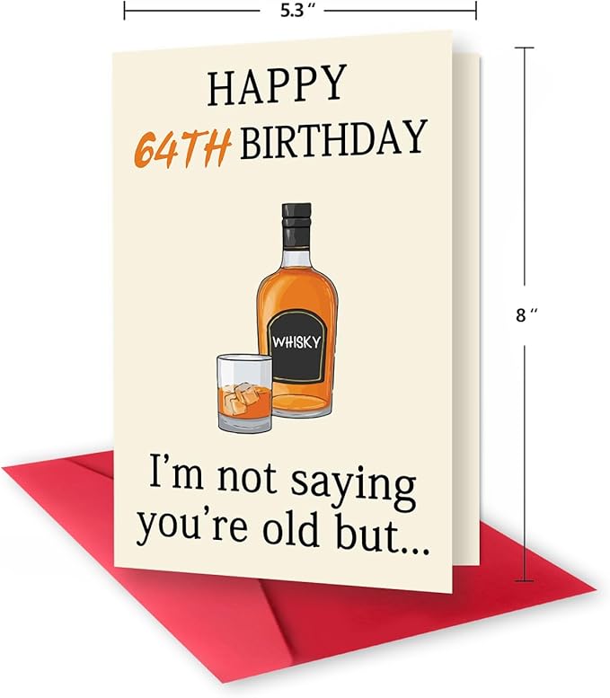 Funny 64th Birthday Card, Best 64th Birthday Gifts for Women Men, Happy 64th Birthday Decorations for Woman Man, Whiskey 64 Year Old Bday Decor Card