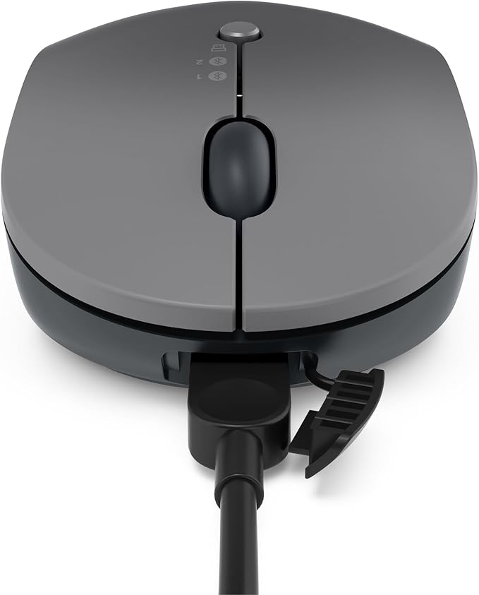 Lenovo Go Multi-Device Wireless Mouse, 2.4GHz Nano USB-C Receiver, Bluetooth, Adjustable DPI, USB-C Rechargeable Battery, Qi Wireless Charging, Ambidextrous, GY51C21211, Grey