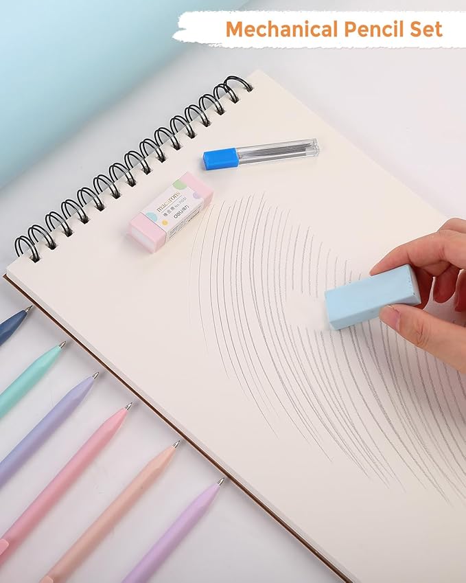 SKYDUE Cute School Supplies 44 PCS, Aesthetic Pencil Case with 12 Pastel Highlighters, 5 Black Gel Pens, 6 Color Gel Pens & Mechanical Pencils, College Essentials Students Stationary Set Purple