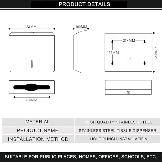 Comercial Paper Towel Dispenser Wall Mount, Stainless Steel Hand Towel Dispenser with Lock, Trifold/C Fold Paper Towel Holder for Bathroom Kitchen Office Public Places, Large Capacity Tissue Holder