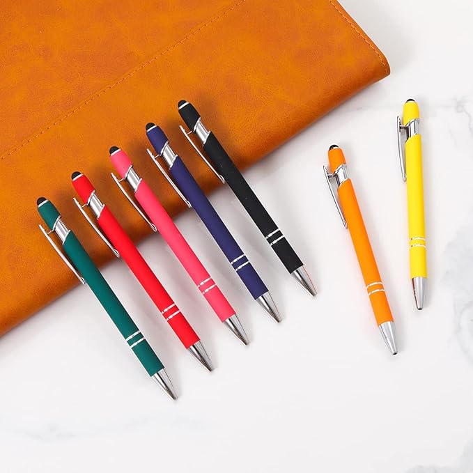 Ballpoint Pen with Stylus Tip, Soft Touch Click Metal Pen, 1.0mm Medium Point, Black Ink, 12 Count(Peach)