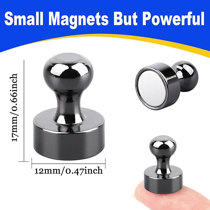 55Pcs Bright Black Fridge Magnets, Strong Refrigerator Magnets, Small Push Pin Magnets for Whiteboard, Decorative Whiteboard Magnet s for Classroom, Kitchen Accessories, Office and Map Magnet