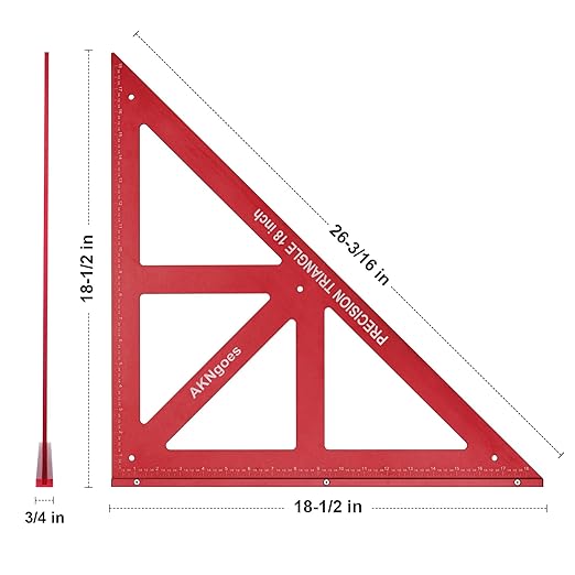 Precision Triangle Square 18inch, Metric & Imperial Scale Framing Square for Precise 90 and 45-Degree Measurement, Aluminum Alloy Architect Ruler for Carpenter