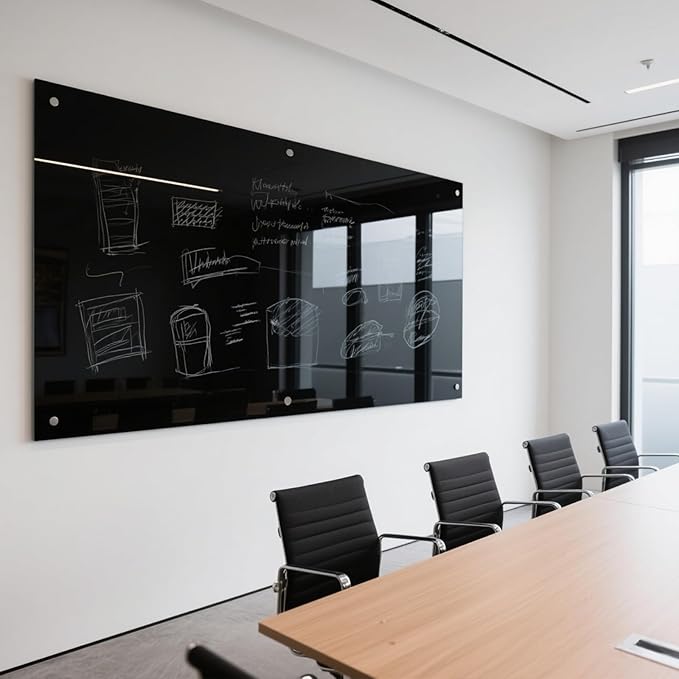 KIZZBY Black Glass Dry Erase Board - Magnetic Blackboard for Wall, 72"x36" Large Frameless Black Whiteboard for Office, Home & School