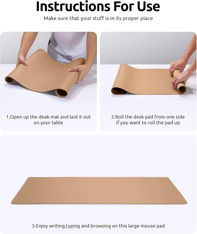 YSAGi Leather Desk Protector, Office Mat, Large Mouse Mat, Non-Slip PU Leather Blotter, Laptop Desk Mat, Waterproof Writing Pad for Office and Home (Khaki, 31.5" x 15.8")