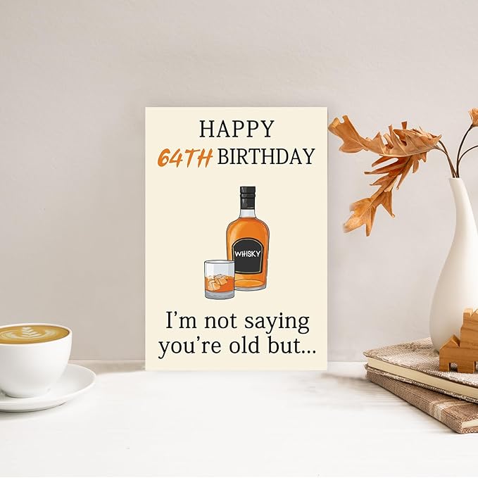 Funny 64th Birthday Card, Best 64th Birthday Gifts for Women Men, Happy 64th Birthday Decorations for Woman Man, Whiskey 64 Year Old Bday Decor Card