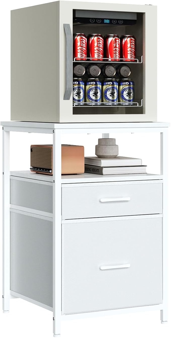 Mini Fridge Stand with 3 Storage, Mini Fridge Cabinet, Beverage Fridge Table, Heavy Duty 18.11" L* 18.11" W Tabletop, for Dorm, Apartment,Office, Bedroom Black HB03BXW