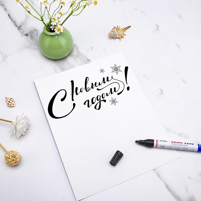 Black Paint Markers, 12 Pack Oil-Based Waterproof Quick Dry Permanent Paint Pen Set for Rocks Painting, Wood, Fabric, Plastic, Canvas, Glass, Mugs, Metal, Tire, Stone, DIY Craft