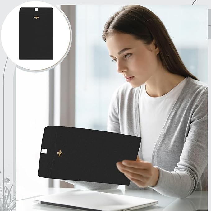 Geyee 100 Pcs Clasp Manilla Envelopes 6 x 9 Inch Gummed Colored Envelopes for Storing or Mailing for Home Office Business Supplies(Black)