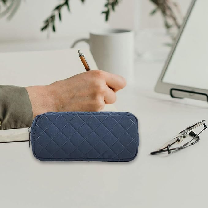 Della Gao Small Pencil Case Large Capacity Pencil Pouch Marker Pen Bag Coin Pouch Office Stationery Organizer (Dark Blue)