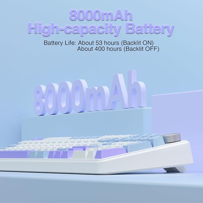 AULA F99 Pro Wireless Mechanical Keyboard with Knob,Tri-Mode BT5.0/USB-C/2.4GHz Hot Swappable Keyboard,Pre-lubed Switches,RGB Backlit Computer Gaming Keyboards (White&Blue&Purple)