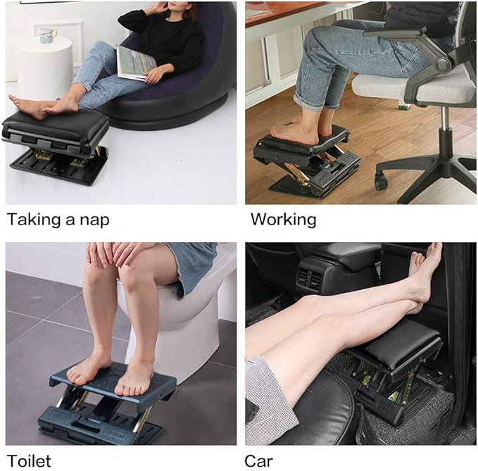 Adjustable Footrest with Removable Soft Foot Rest Pad Max-Load 140Lbs with 4-Level Height and Angle Adjustment Massage Footrest Under Desk for Car Travel, Kid's Writing, Office