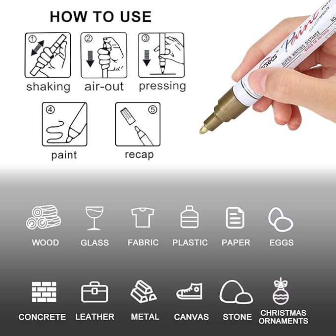 Overseas Permanent Paint Markers Pens - 3 Pack Blue Oil Based Paint Pens, Medium Tip, Quick Drying and Waterproof Marker Pen for Metal, Rock, Wood, Fabric, Plastic, Canvas, Mugs, Stone, Glass