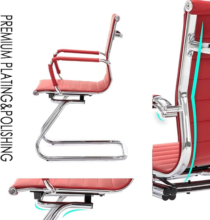 No Wheels Reception Chairs Waiting Room Chair Leather Conference Chairs Back Support Heavy Duty Office Chair with Arm, Set of 2 (Deep Red)