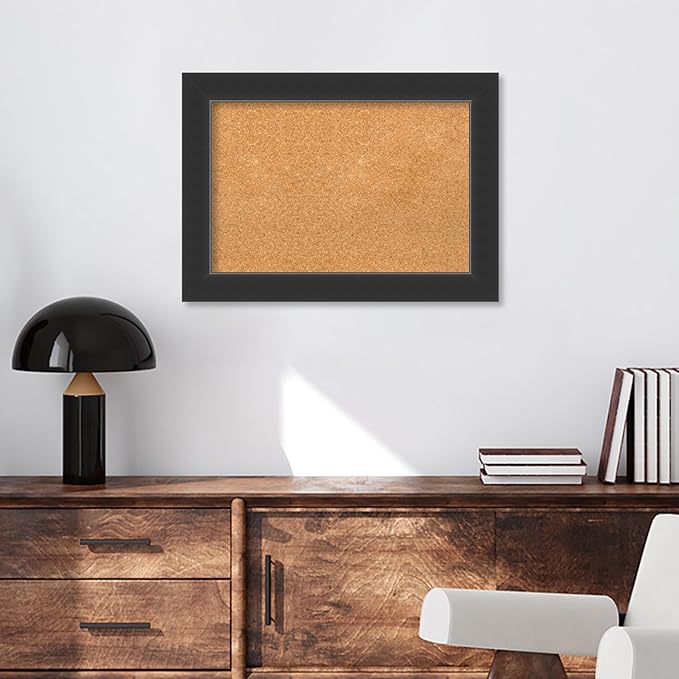 Amanti Art Natural Cork Board for Wall, 21x29 Vision Board with Black Wood Frame, Medium Corkboard Office Decor for Home Organization, Modern Corkboard Pinboard to Display Items for Home Organization