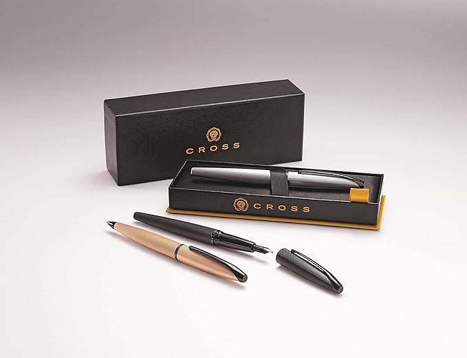 Cross ATX Refillable Fountain Presented in a Luxury Gift Box - Medium Point, Black Ink, Sandblasted Rose Gold