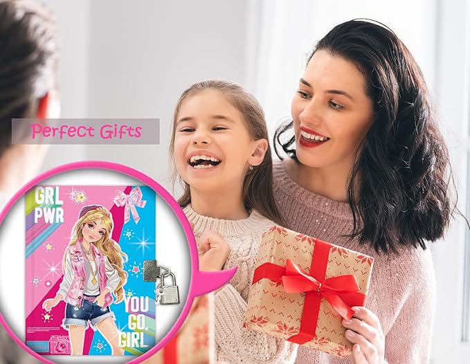 Girls Diary with Lock for Kids, 7x5.25 Inches 160 Lined Pages Secret Pink Girly Notebook for Girls Journal with Lock for Kids Pre School Writing Drawing Cute Girls Gifts for Birthday