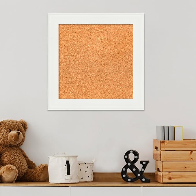 Amanti Art Natural Cork Board for Wall, 17x17 Vision Board with White Frame, Small Corkboard Office Decor for Home Organization, Casual Corkboard Pinboard to Display Items for Home Organization in
