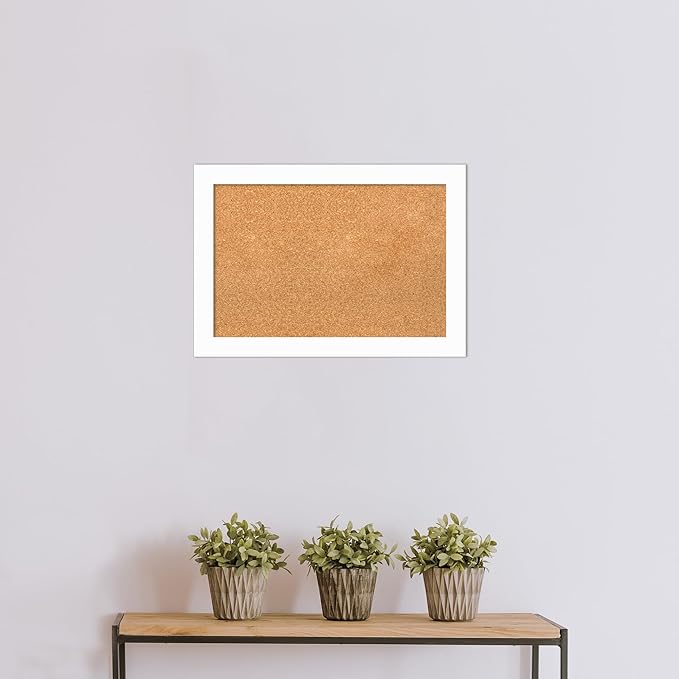 Amanti Art Natural Cork Board for Wall, 19x27 Vision Board with White Frame, Medium Corkboard Office Decor for Home Organization, Casual Corkboard Pinboard to Display Items for Home Organization in