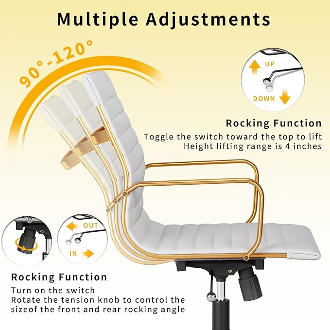 Chair, Desk Computer Chair ,with Armrests ,Ergonomic Office Chair for Home and Office, 17.32 x 22.83 x 35.43 inches, Multiple Colors (Gold White)
