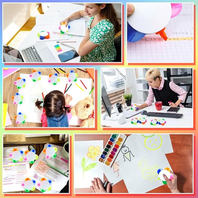 Petal Highlighters 8 PCS Multicolor Highlighter Pens with 5 Vibrant Colors 5 in 1,Flower Shape Fluorescent Pens, Portable & Smooth Writing for School Office Stationery Supplies