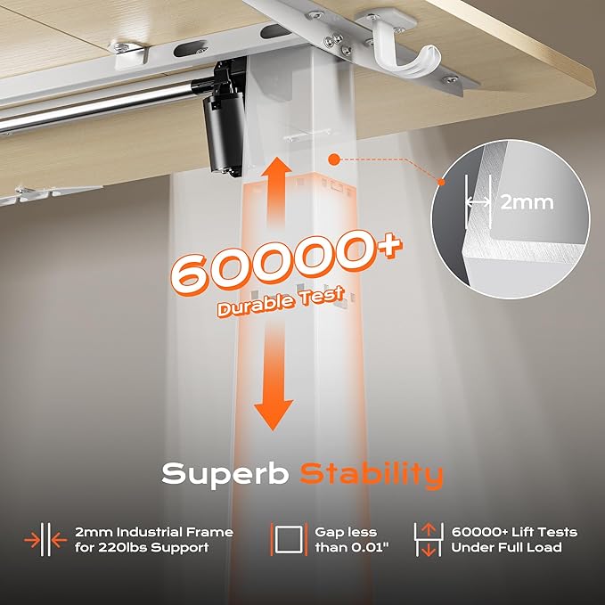 Huuger 55 x 28 Large Electric Standing Desk, Height Adjustable Desk, 27.6" Deep Desktop, Stand up Gaming Computer Office Desk with 2 Hooks, 3 Preset Heights, for Home Office, Natural