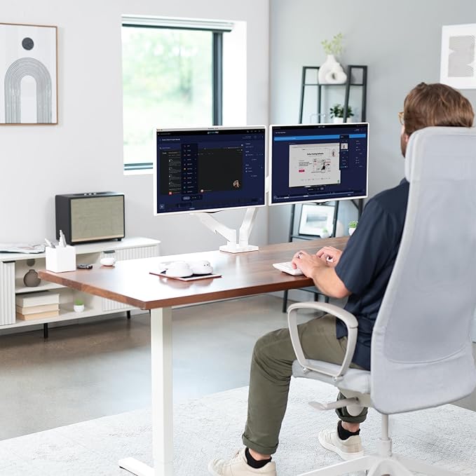 VIVO Dual Monitor up to 32 inches and 19.8 lbs per Screen, Mechanical Arm Desk Mount, Articulating Counterbalance, VESA Stand, Classic, White STAND-V002OW