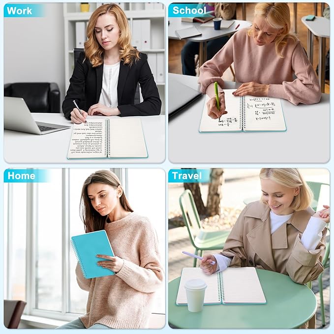 Lined Spiral Journal Notebook, A5 Hardcover Leather Notebook for Work, 5.7''×8.2'', 100GSM Thick Paper Spiral Bound Journaling Notebooks for Women & Men Office School Note Taking Business, Sky Blue