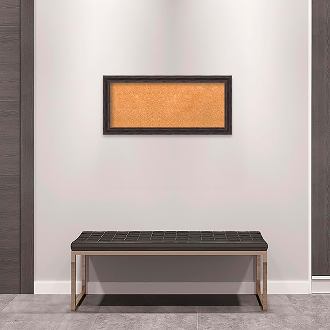 Amanti Art Natural Cork Board for Wall, 15x33 Vision Board with Brown Wood Frame, Medium Corkboard Office Decor for Home Organization, Rustic Farmhouse Corkboard Pinboard to display items for home
