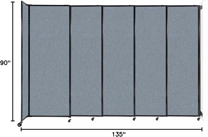 Wall-Mounted Sliding StraightWall Room Divider | Adjustable Widths | Locking Wheels | Room Separator | Up to 11'3" Wide x 7'6" Tall Powder Blue Fabric Panels